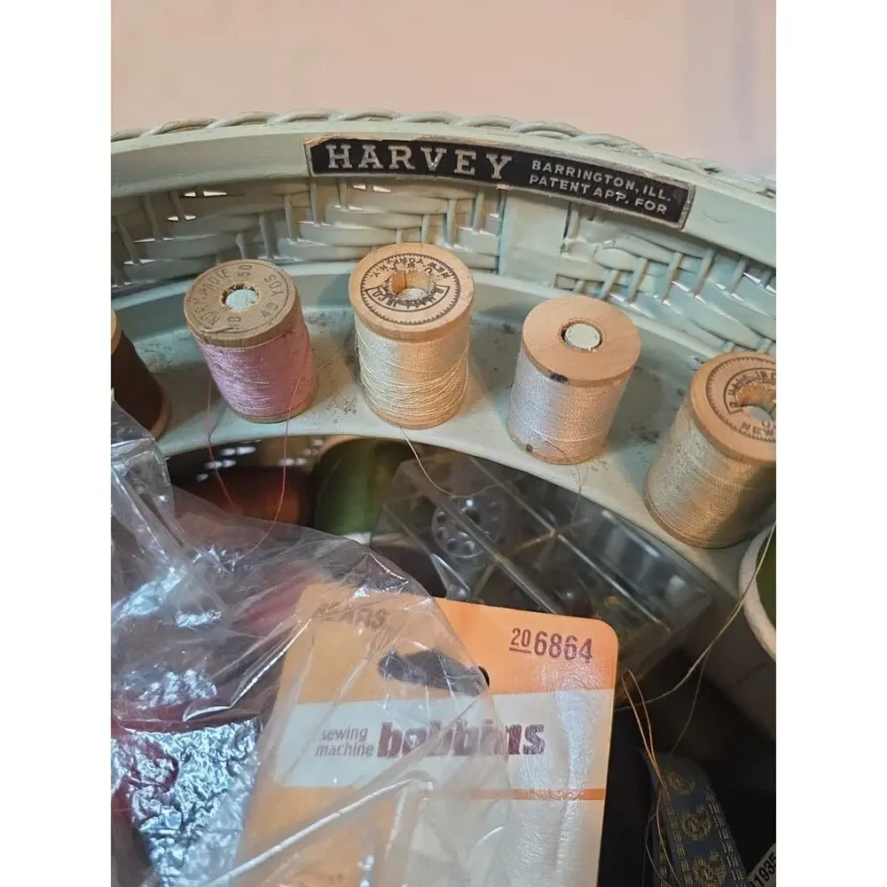 Vintage Harvey Cottage Sewing Basket Full Of Sewing Stuff